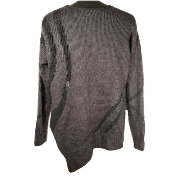 DEVOTED Colorblock Open Knit Sweater Medium Black Charcoal Long Sleeve Acrylic - Picture 8 of 10